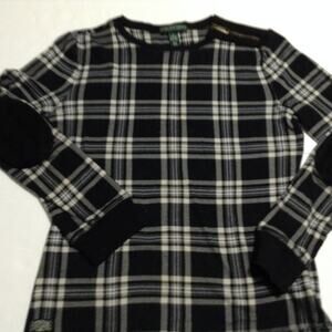 Ralph Lauren Shirt Womens Small Black and White plaid elbow patch Jeans Company